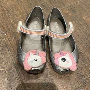 Mini Melissa girls Mary Jane silver glitter unicorn - size 7